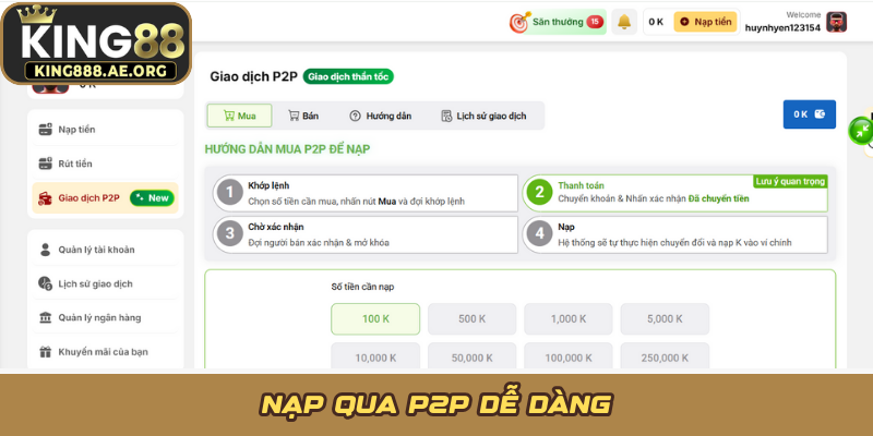 Nạp qua P2P dễ dàng