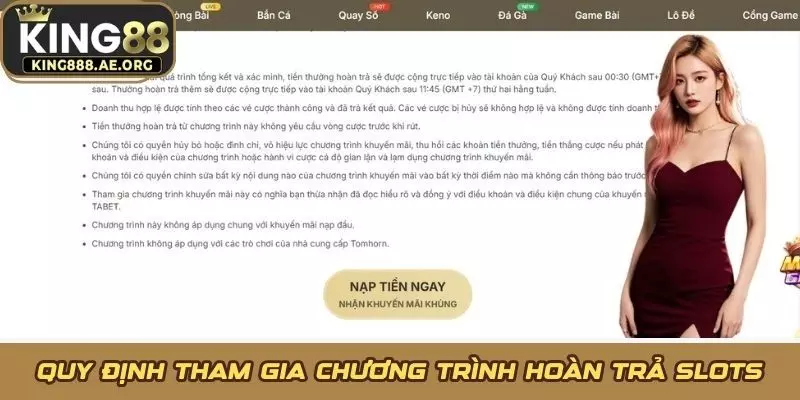 Quy định tham gia chương trình hoàn trả Slots