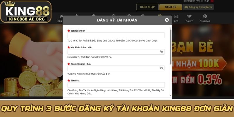 Quy trình 3 bước đăng ký tài khoản KING88 đơn giản