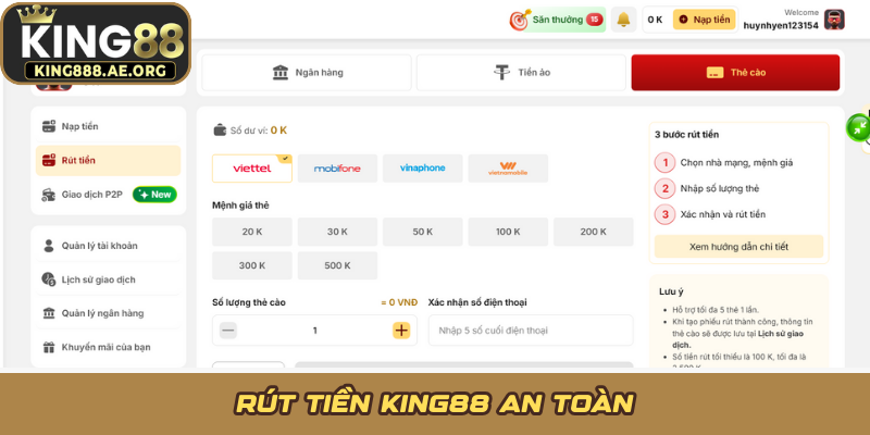 Rút tiền KING88 an toàn