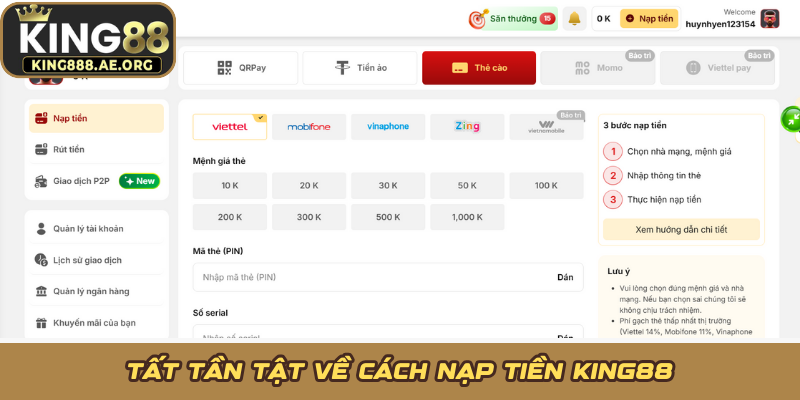 Tất tần tật về cách nạp tiền KING88